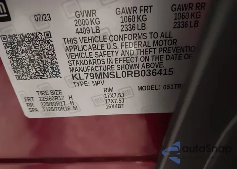 2024 Chevrolet Trailblazer Awd Ls from USA, damaged, VIN KL79MNSL0RB036415